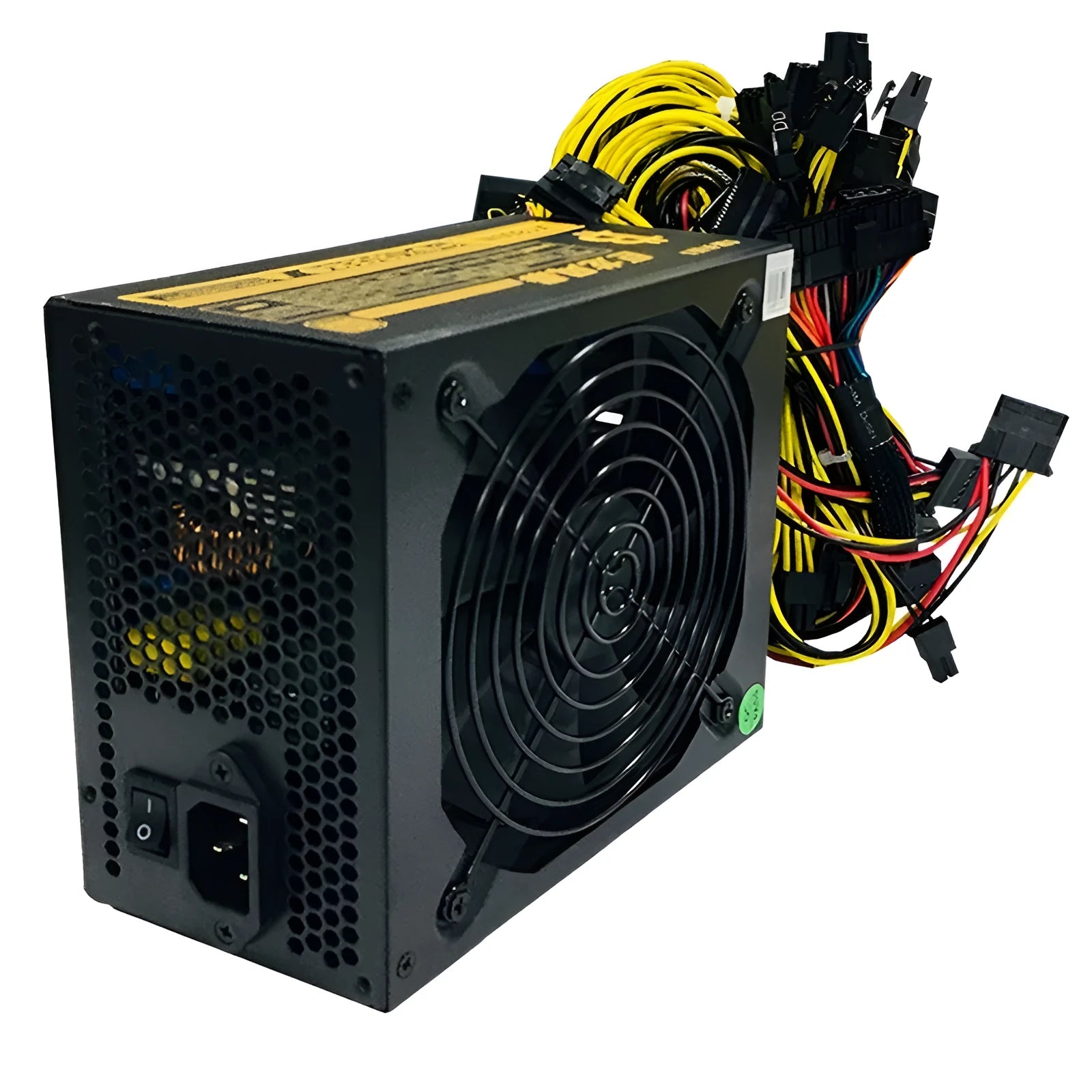 Black server power supply unit with multiple cable connectors for AMD CPU systems