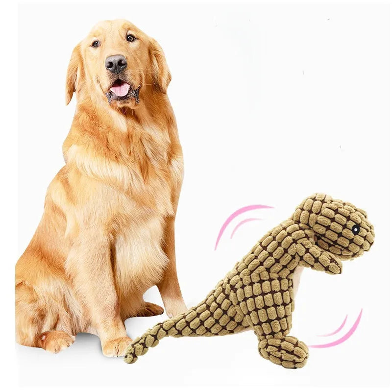 Grey, green, and orange squeaker dog chew toy with rope centre for large breeds.