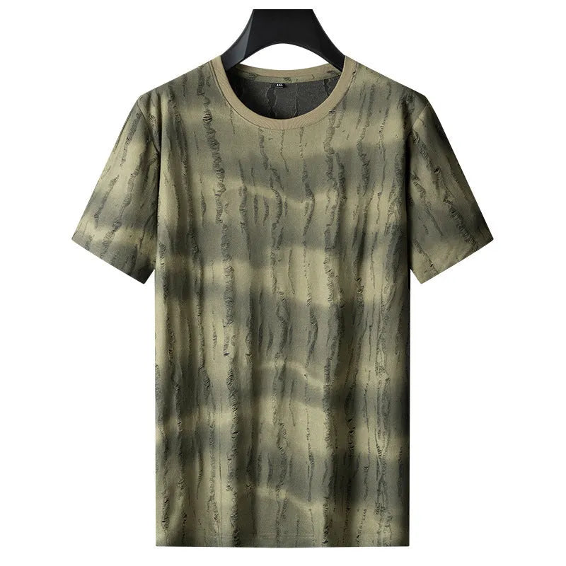 Grey or green men's plus-size loose fit t-shirt with round neck and short sleeves.