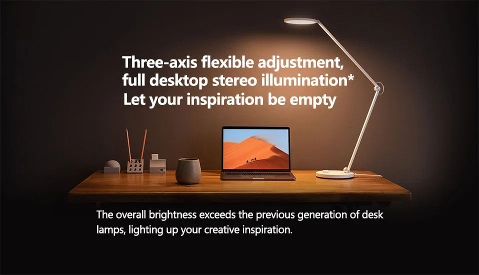 ProLED folding desk lamp with adjustable arm and intelligent eye protection features on a wooden desk