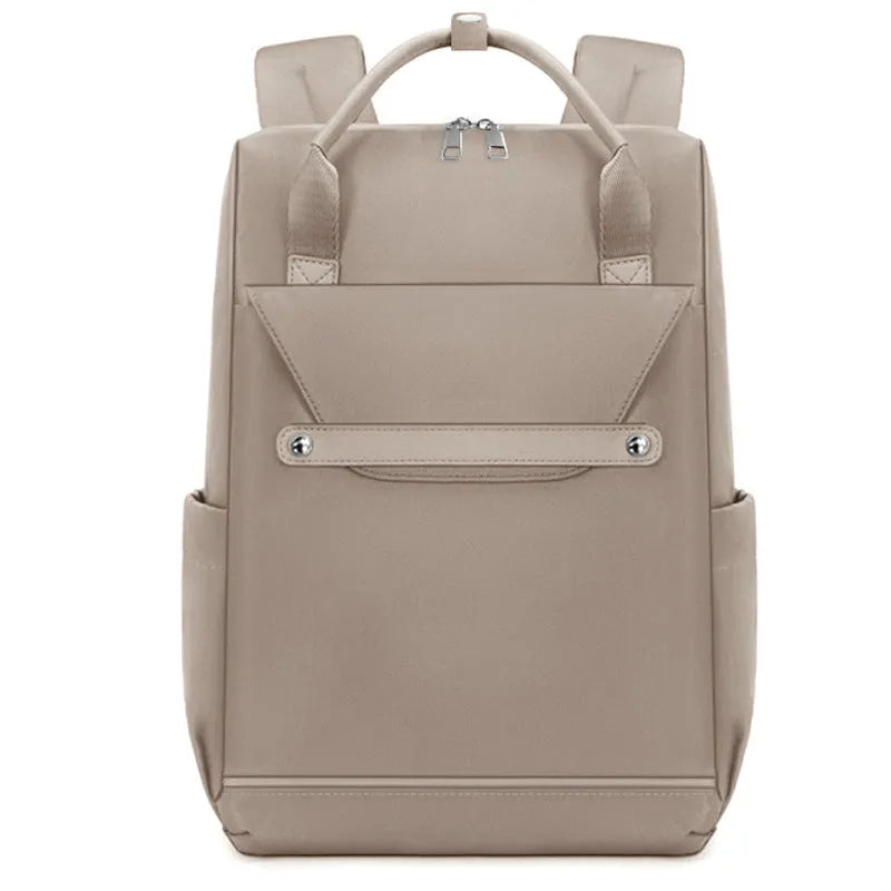 Lightweight nylon large capacity schoolbag in beige with solid colour finish