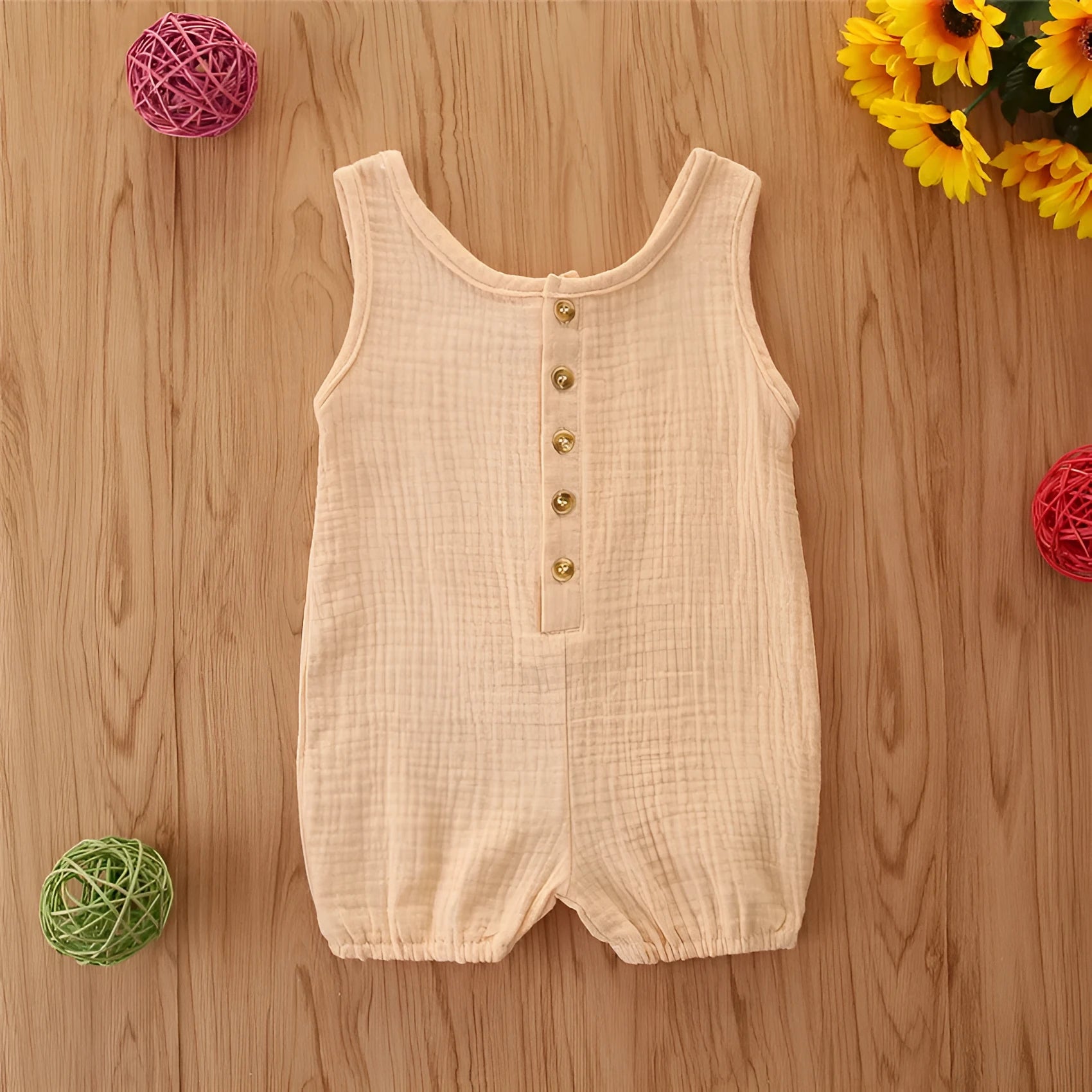 Cotton blend sleeveless baby romper in solid colour for summer, baby girl outfit