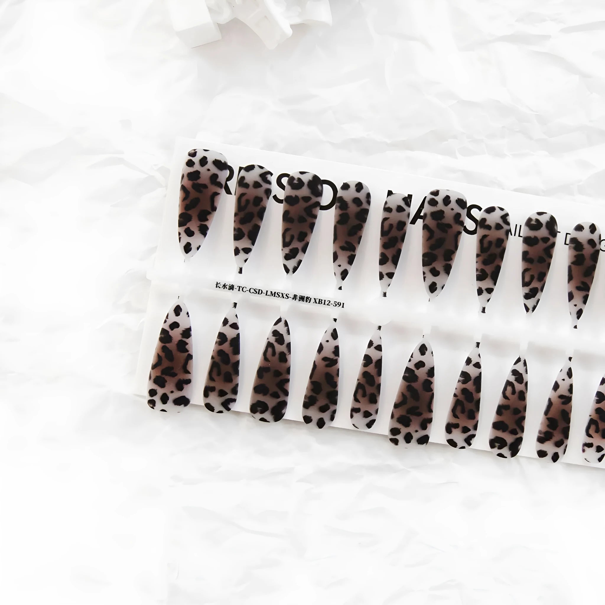 African leopard print long stiletto false nail tips with ultra-thin seamless design, 40 pieces per pack