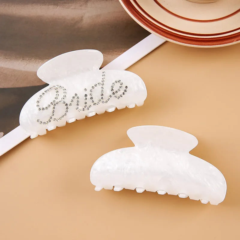 10cm pink acrylic hair barrette with shark clip back and multi-diamond spot drill pattern