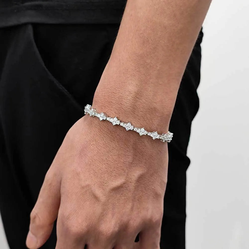 Copper spring fastener bracelet with inlaid zircon, gold finish, 6.5mm width, geometric chain design
