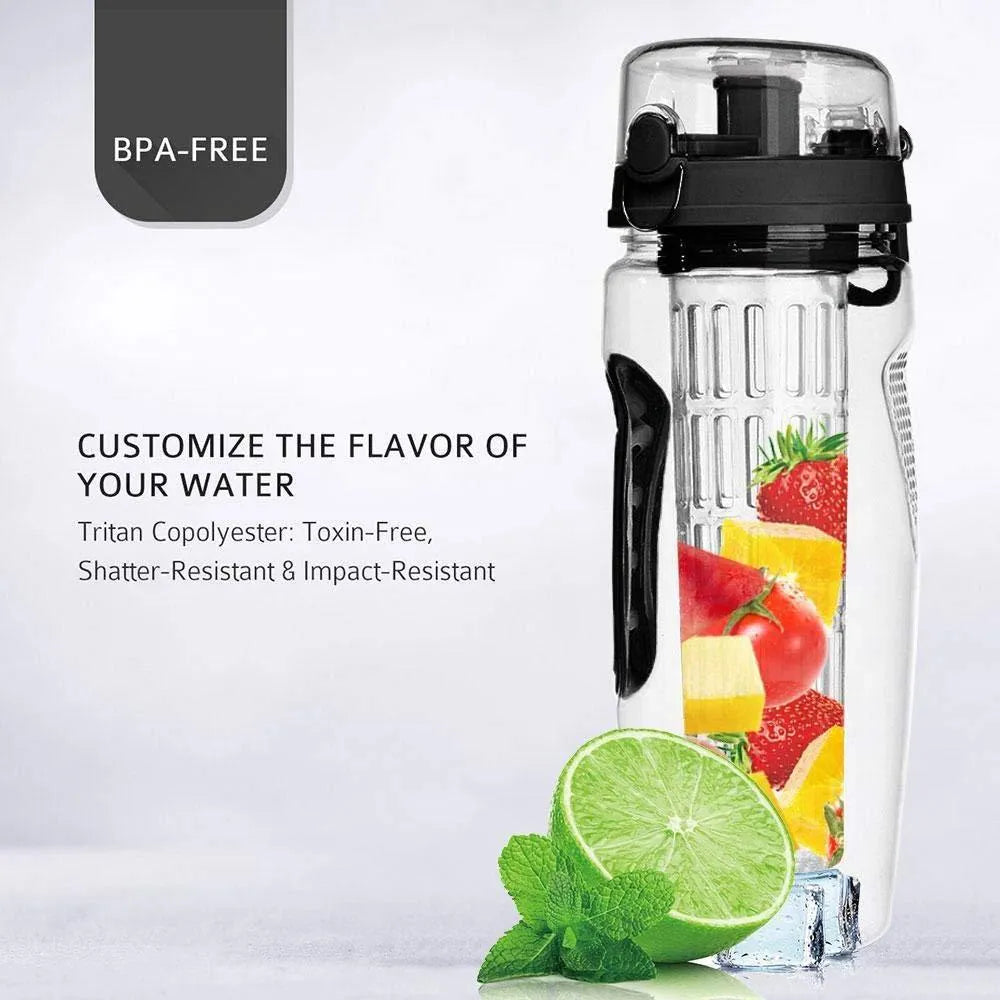 32oz Tritan fruit infuser water bottle with separate fruit cup and leakproof sport design