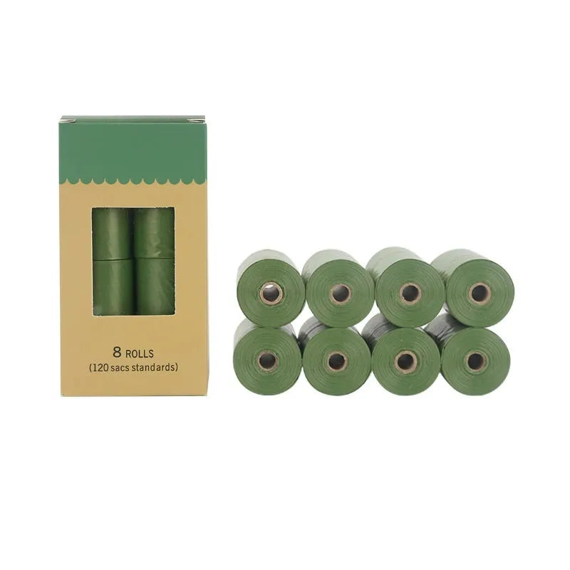 EPI degradable dog waste bags in green, black, blue, purple and orange colours with wall-mounted dispenser
