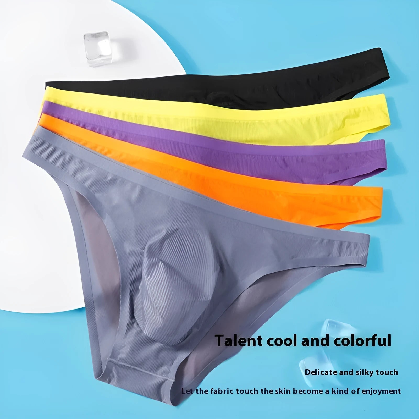 Translucent seamless ice silk men's underwear briefs in striped colours with low-waist design