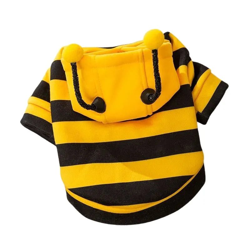 Yellow and black bee antenna hoodie for dogs and cats with flexible hat antennae and soft flannel lining