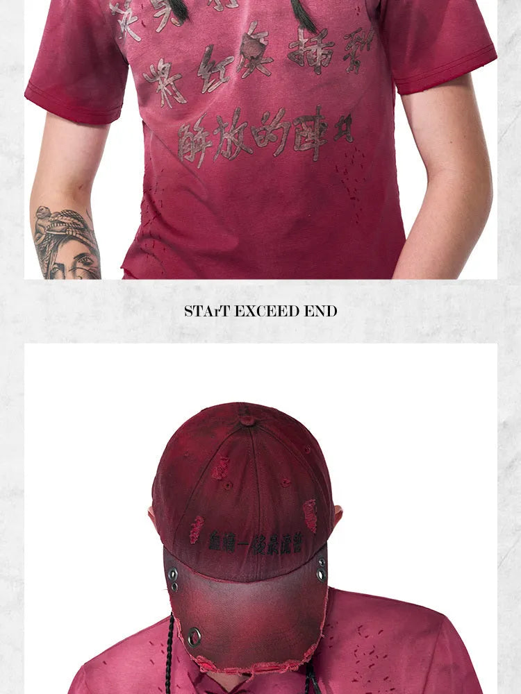 Rose red cotton peaked cap with a curved peak and adjustable rear strap on a neutral background.