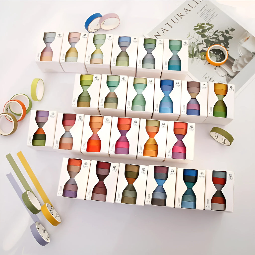 Set of six rolls of solid colour paper tape printed with Chinese solar terms, 9mm by 3 metres each