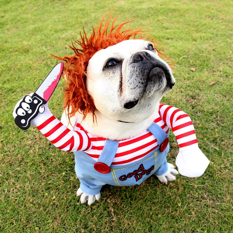 Dagger pattern polyester dog cat costume in Fatal Doll colour for Halloween