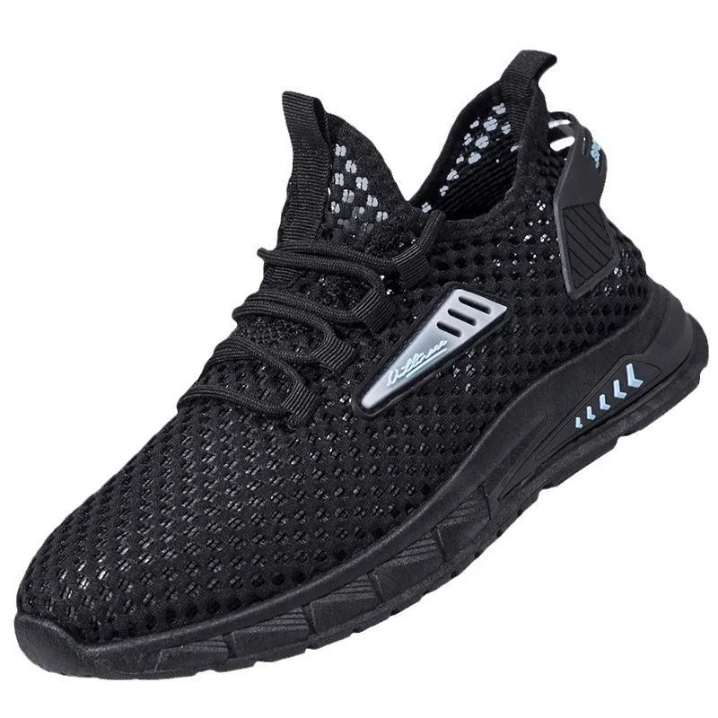 Men's mesh sneaker in beige with synthetic leather upper and front lace-up design