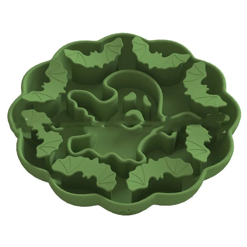 Edible silicone slow feeding dog bowl in Halloween colours with anti-tumble design