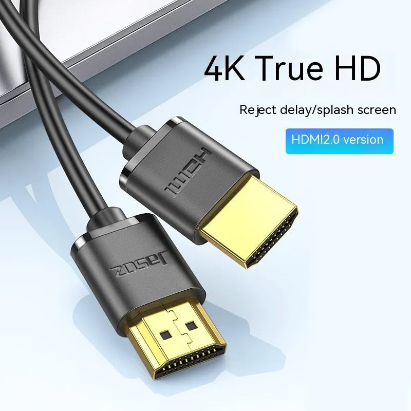 HDMI computer video cable with gold-plated connectors and flexible thin design in hairline finish
