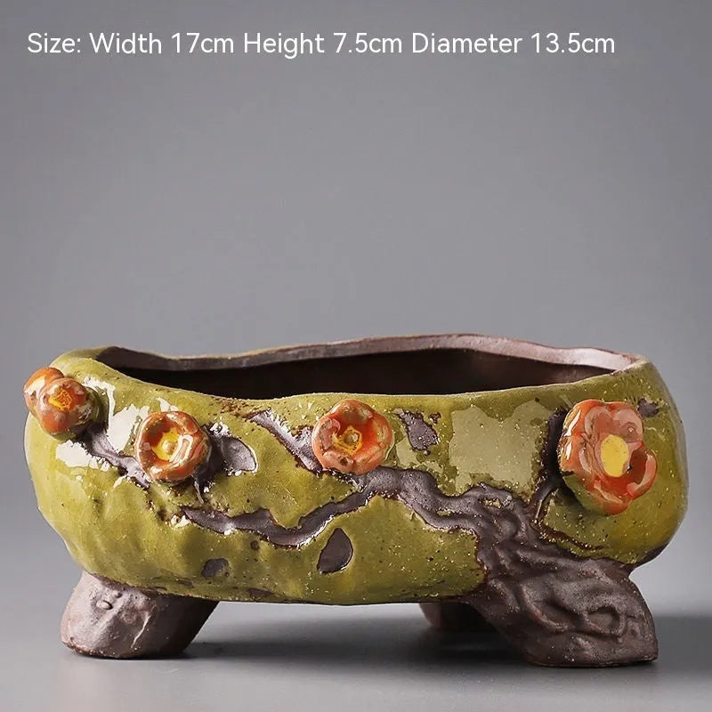Hand-painted ceramic combination pot with cute pastoral decoration for succulent and flower displays