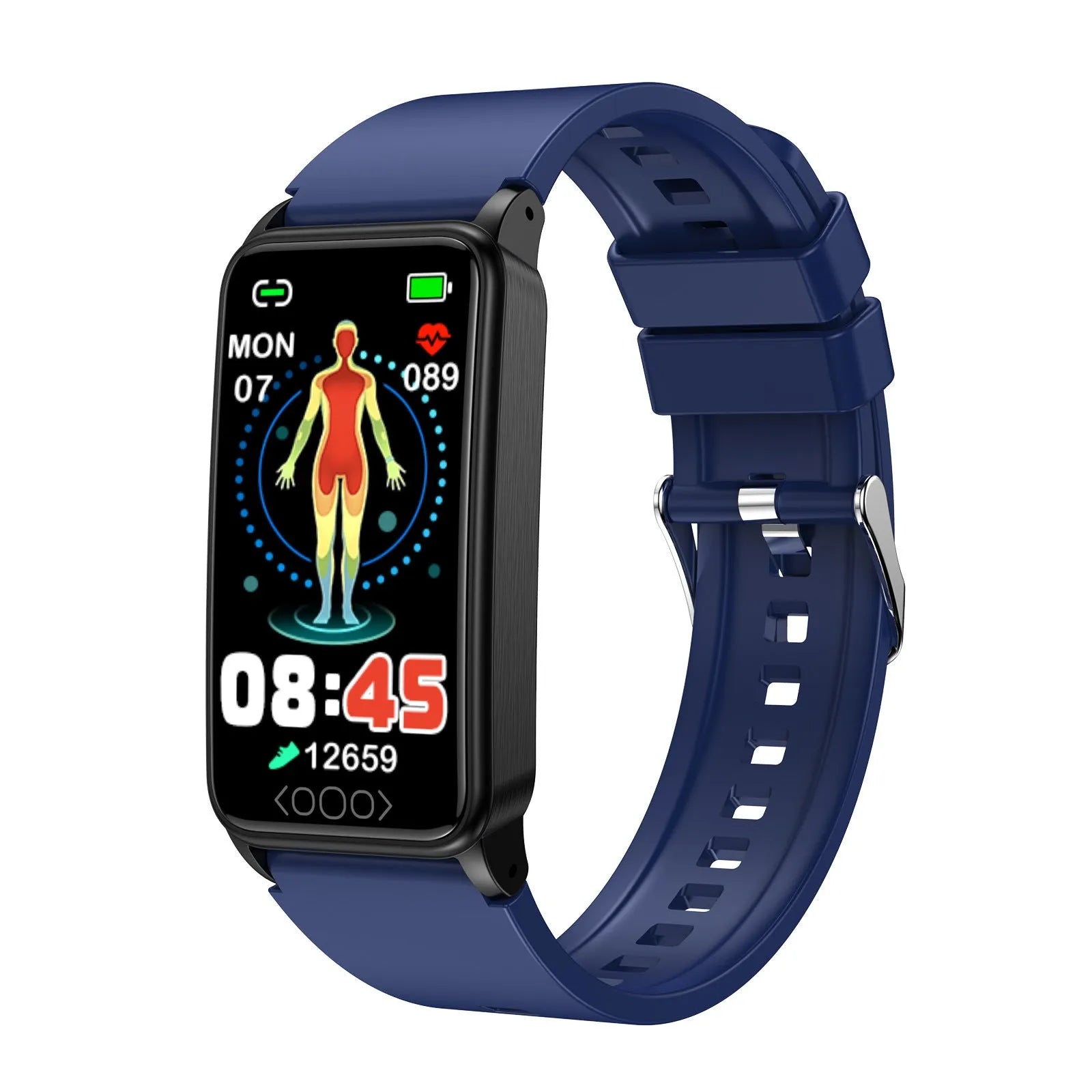 Smart bracelet with dynamic heart rate monitoring on a silicone strap, black colour, IPS touch screen display