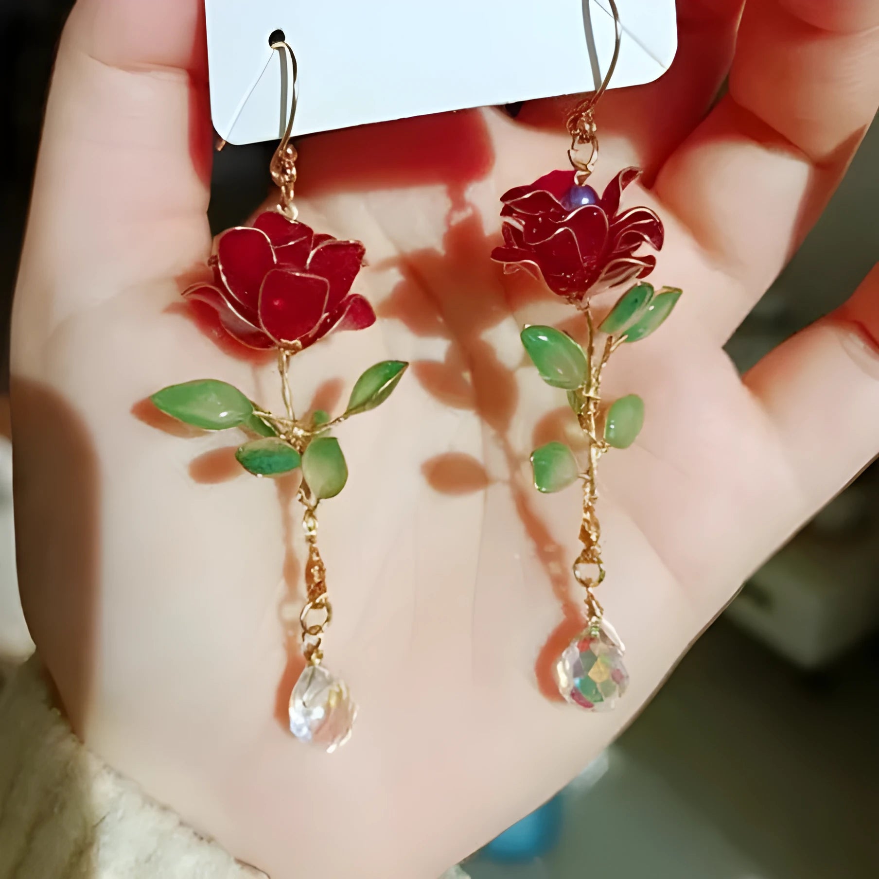 Red tea fragrance flower ear studs for women with electroplating finish