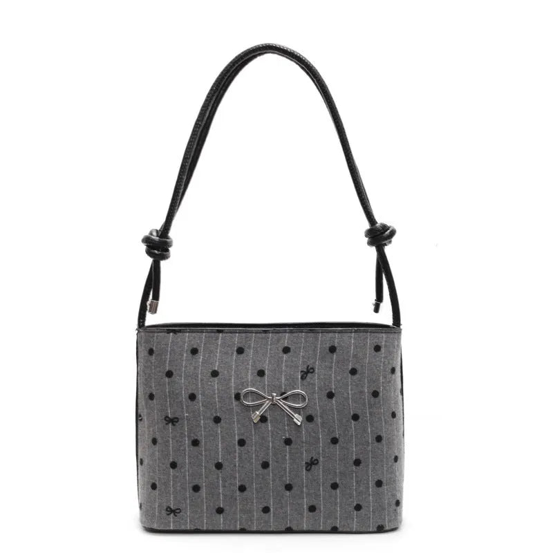 Canvas polka dot bow crossbody bag in PU with double shoulder straps horizontal square shape