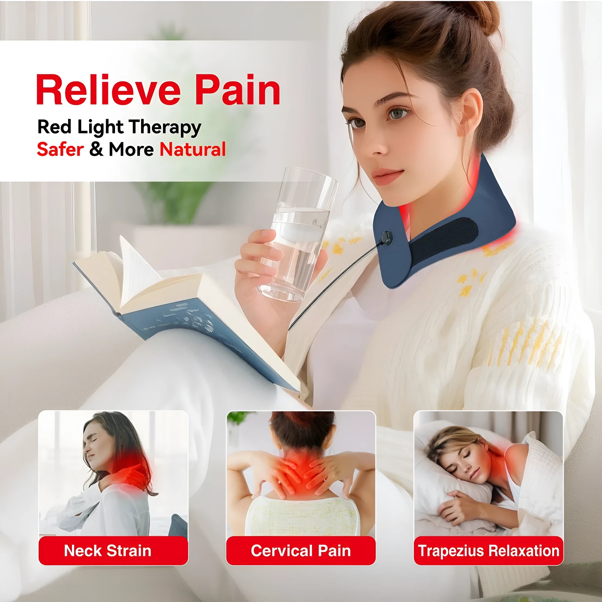 Red light hot compress neck physiotherapy mask in deep sky blue colour with controller unit