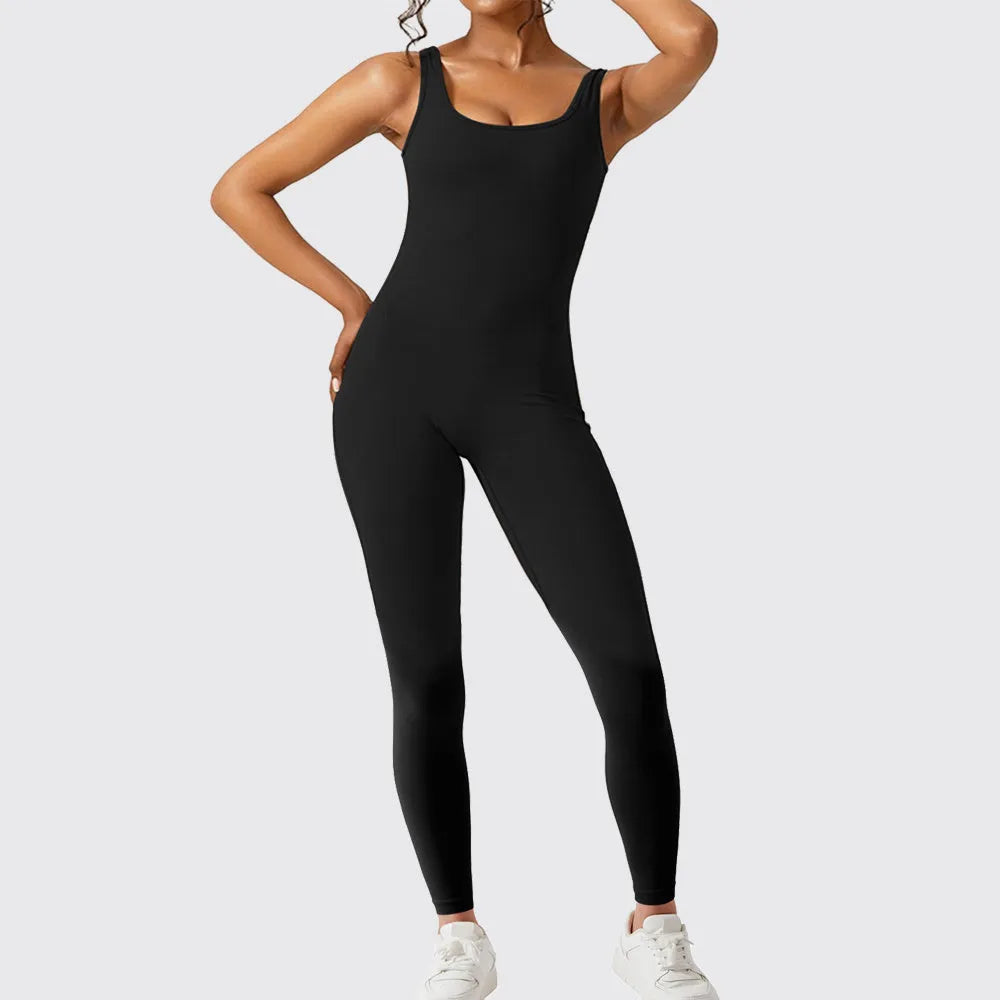 Women's sleeveless flare jumpsuit yoga pants in high-elasticity polyester