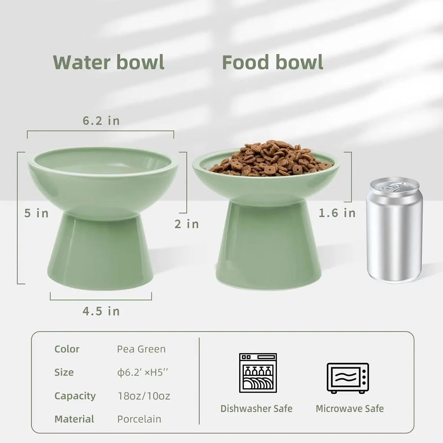 Ceramic elevated cat food and water bowl set in blue, showing wide shallow dish and raised base.