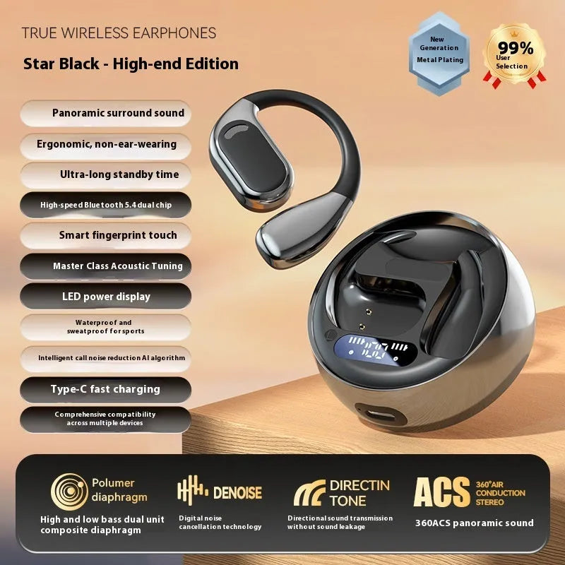 Non in-ear Bluetooth headset M76 in black colour with ear-mounted silicone design and breathing light