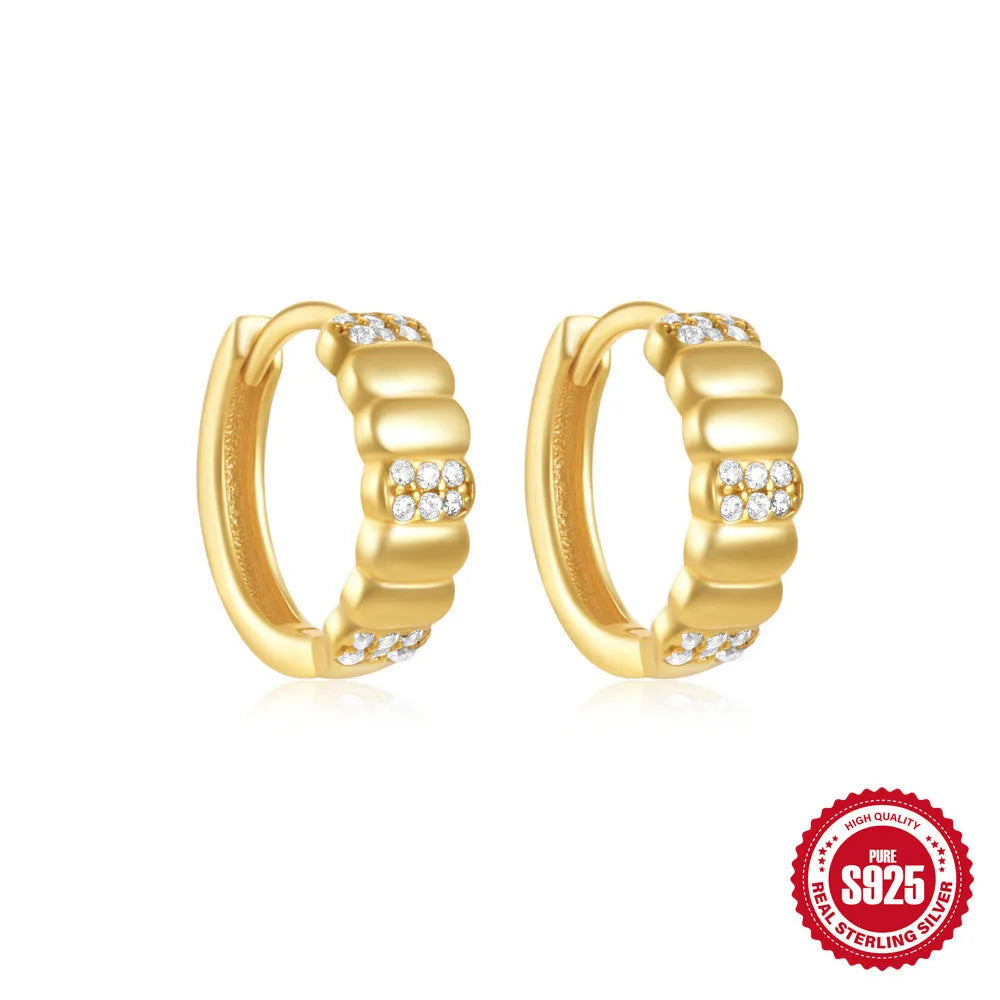 Sterling silver geometric stud earrings with small round diamond accents in gold or silver finish