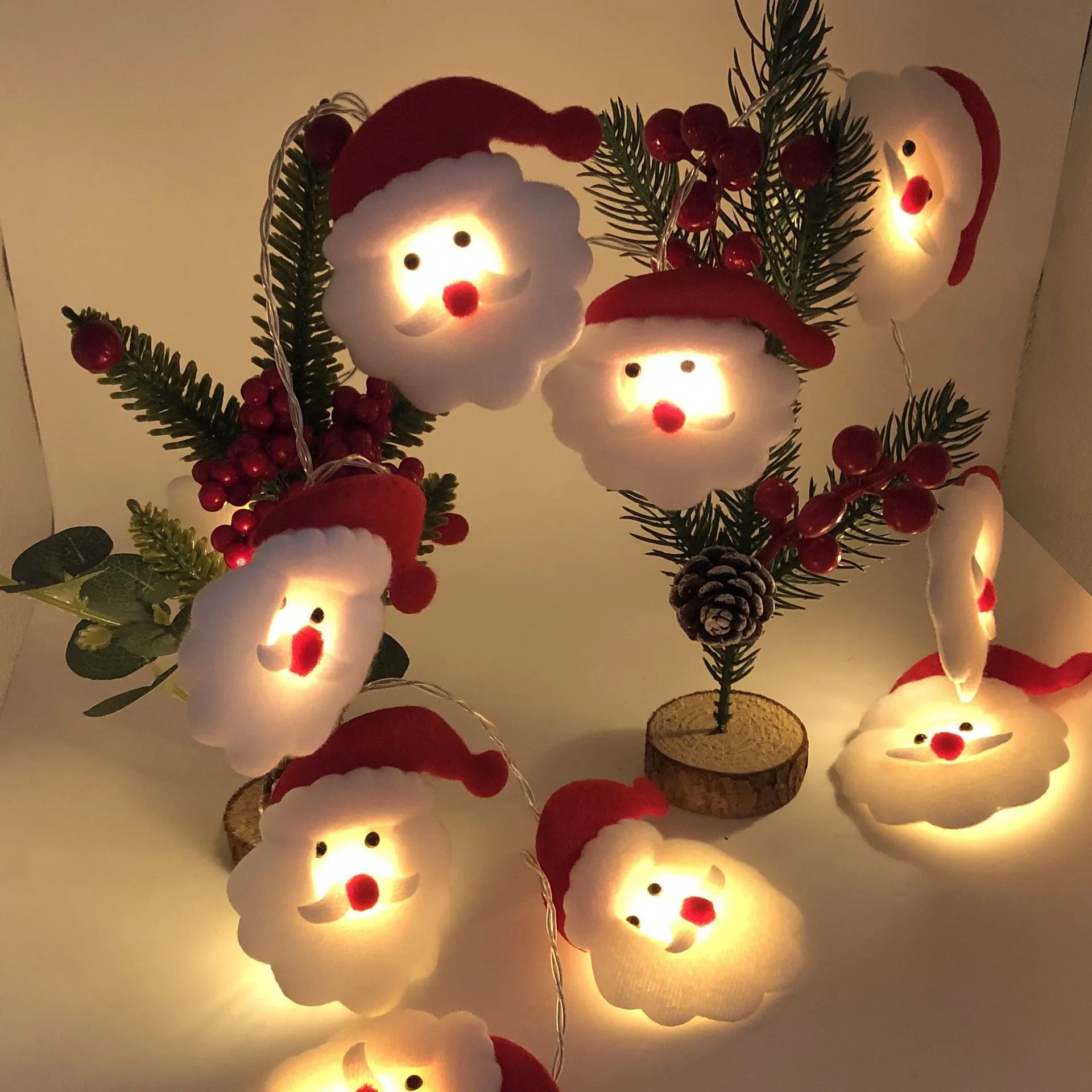 Christmas snowman LED string lights garland with warm white bulbs and character decorations