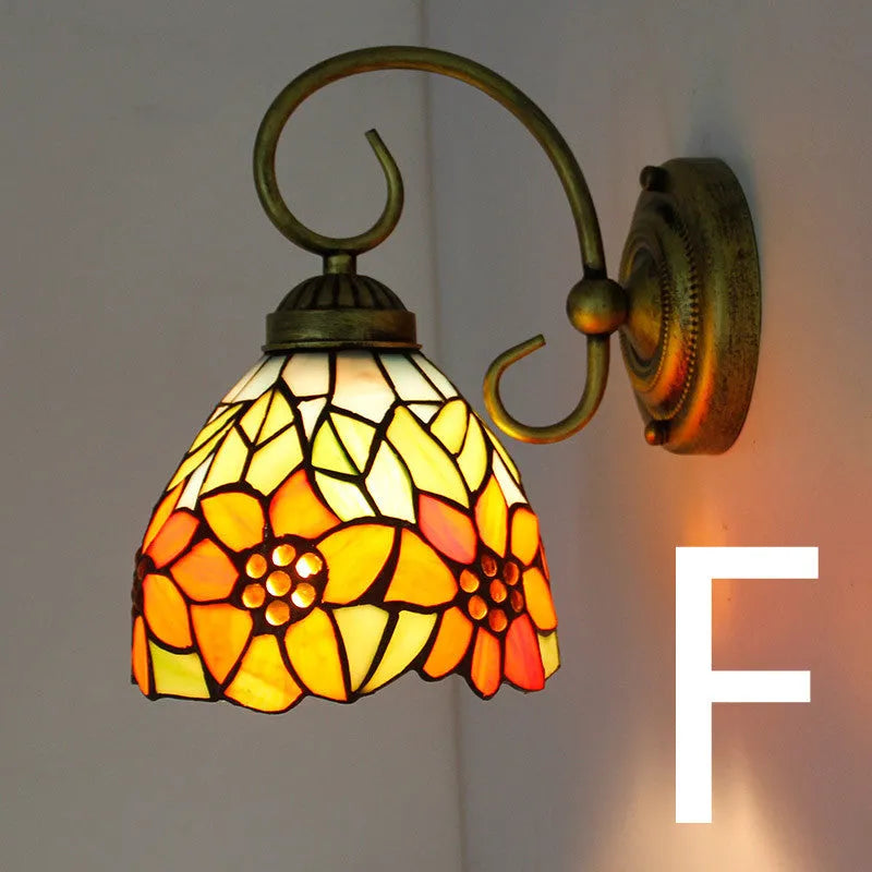 Coloured glass wall lamp with stained glass design for corridor lighting in six different style options