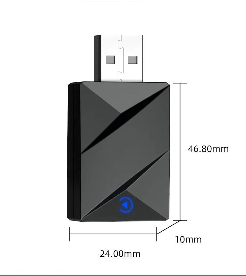 Black CarPlay wired to wireless conversion box with USB Type-C connector for universal car machines