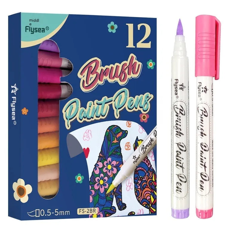 Set of gouache pens with soft brush tips for hand account painting and graffiti artwork