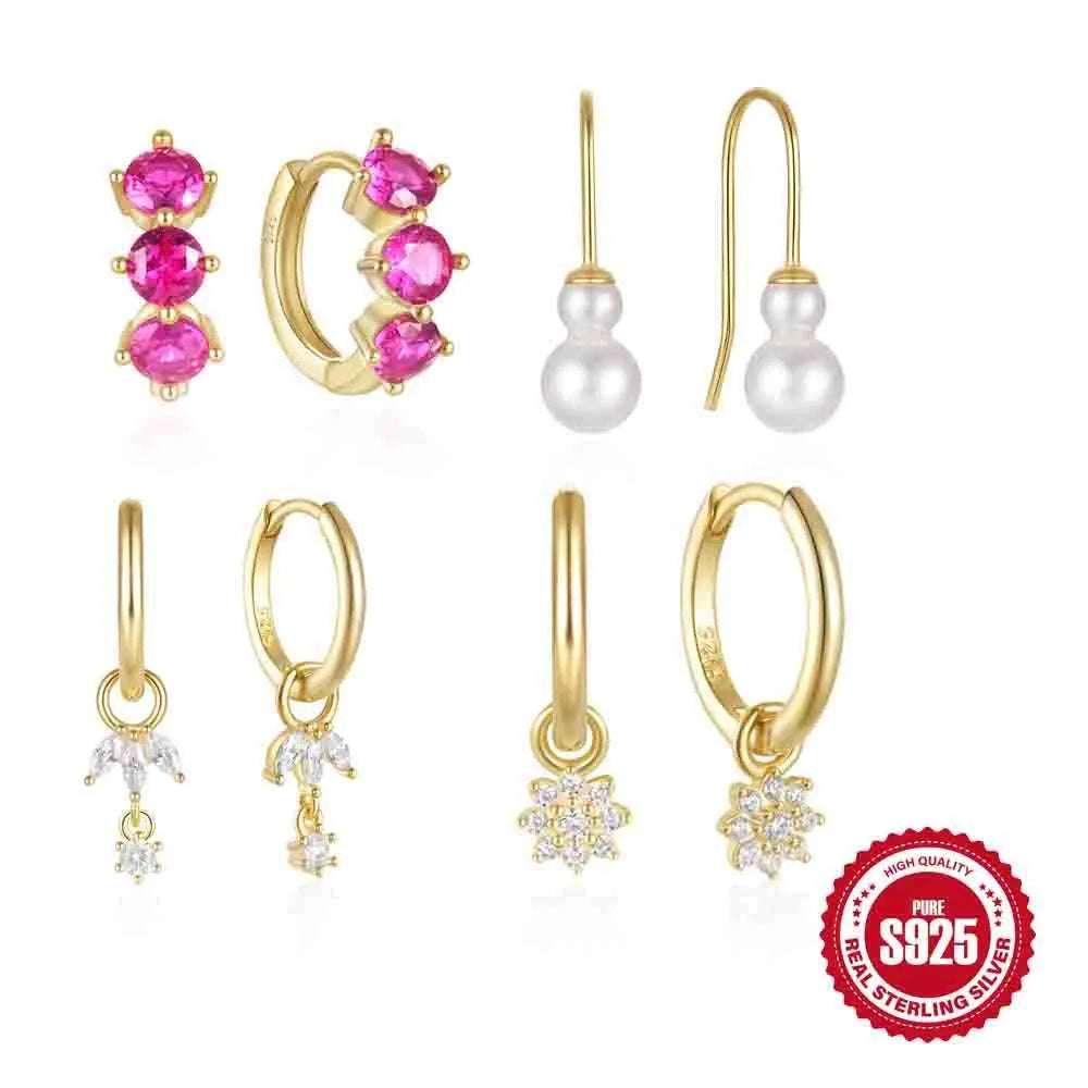 Golden three diamonds colour S925 sterling silver geometric sunflower earrings with inlaid zircon stones.