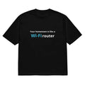 Black men's loose-fit short-sleeve t-shirt with a colourful cartoon print on the front.