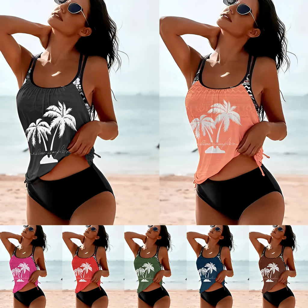 Women's loose tangini bikini briefs in multiple colours including army green and rose red.