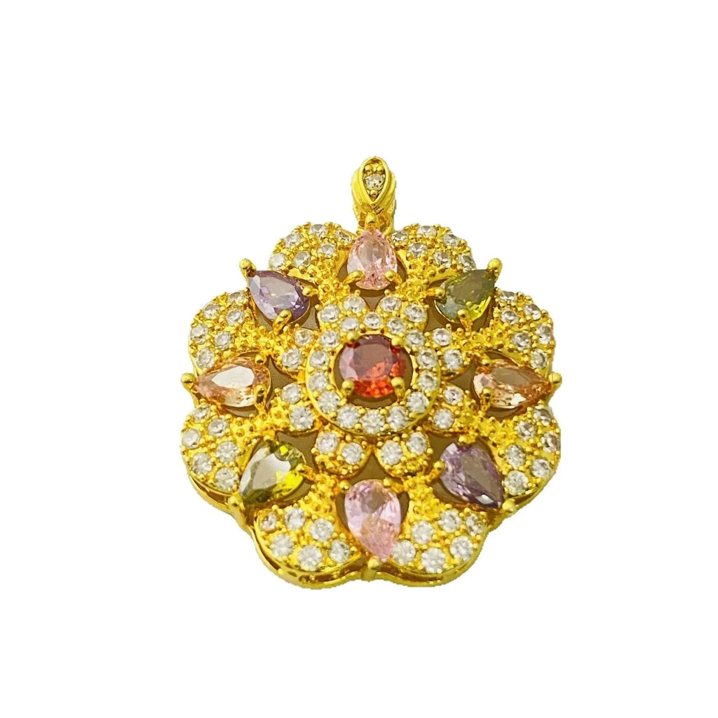 Women's floral zircon pendant necklace in gold, champagne gold, or platinum colour with optional chain