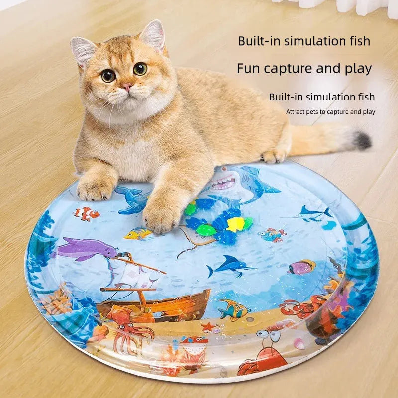 Summer cooling pet water bed PVC ice pad for cats with shark pirate ship design, 100cm size