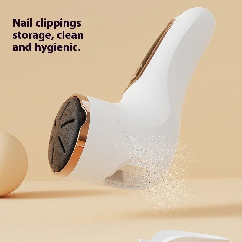 Electric foot grinder in Pink with oval pumice stone head and USB charging cable