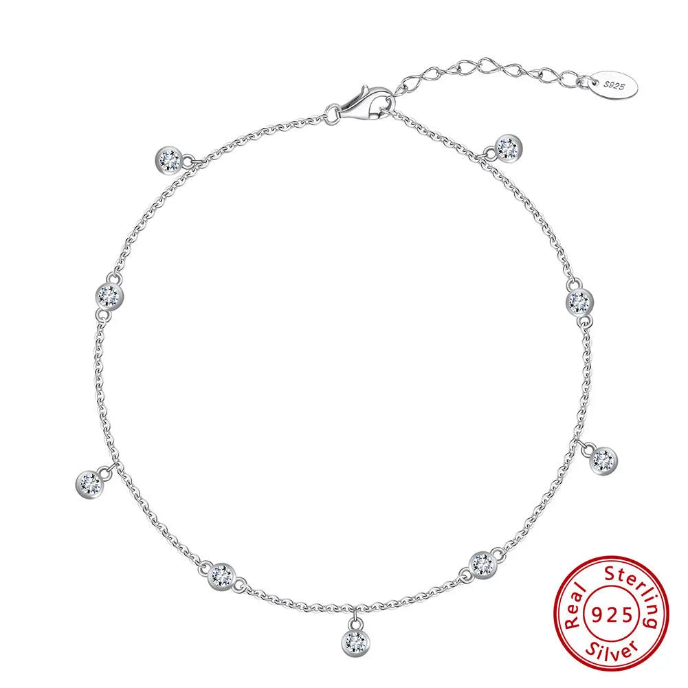 Women's silver anklet with geometric pendant containing zirconium stone in gold or white gold finish