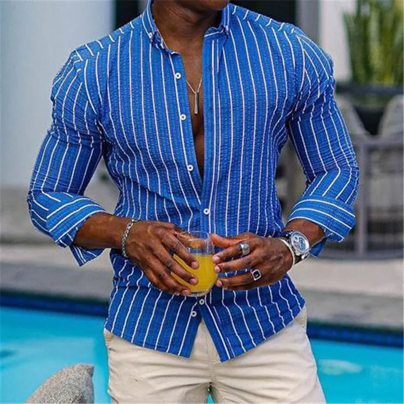 Men's Cardigan 3D Printed Long Sleeve Casual Slim-fitting Type Long Sleeve Lapel Plaid Shirt Pullover with Colour-Matched Pattern Polyester for Youth Leisure Wear S-6XL