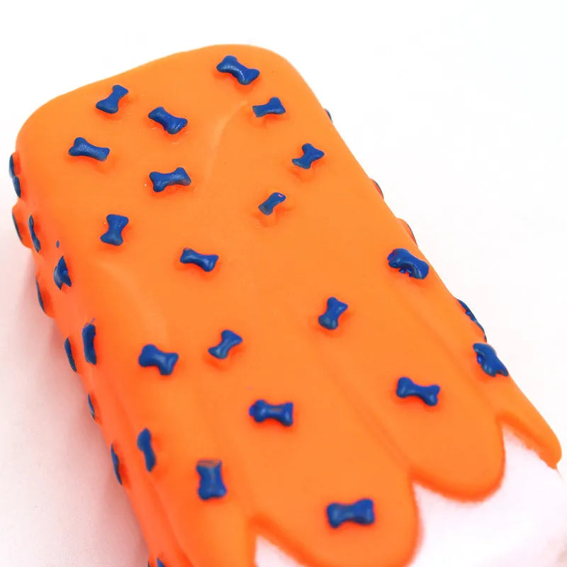 Vinyl simulation popsicle ice cream dog toy with squeaker, 15cm, random colour, on white background