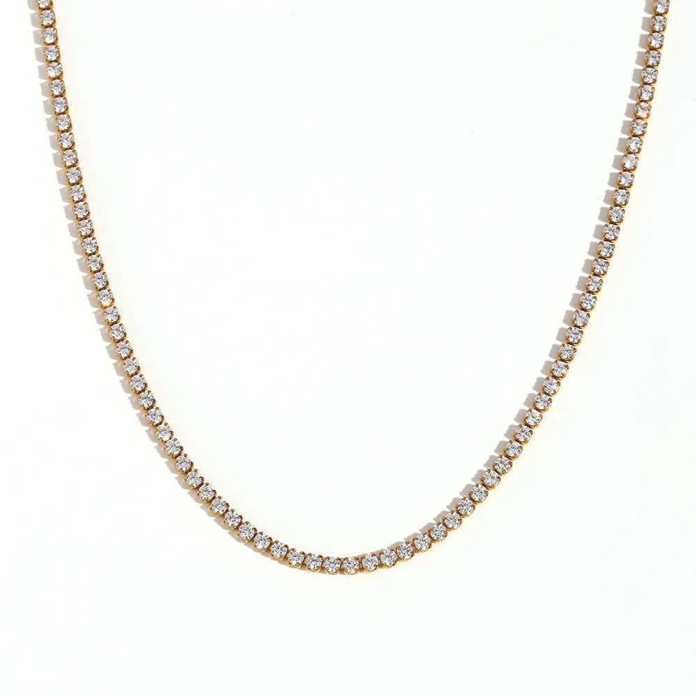 Stainless steel zircon necklace and bracelet set with 2-5mm stones and gold or silver titanium steel pendant