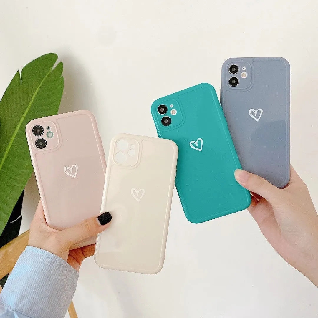 Couples Love Solid Color TPU Phone Case for iPhone 14 SE 13 12 XS Max Soft Anti-Fall Protective Cover for Apple 7 8 SE X XR 11 Pro Max Mini