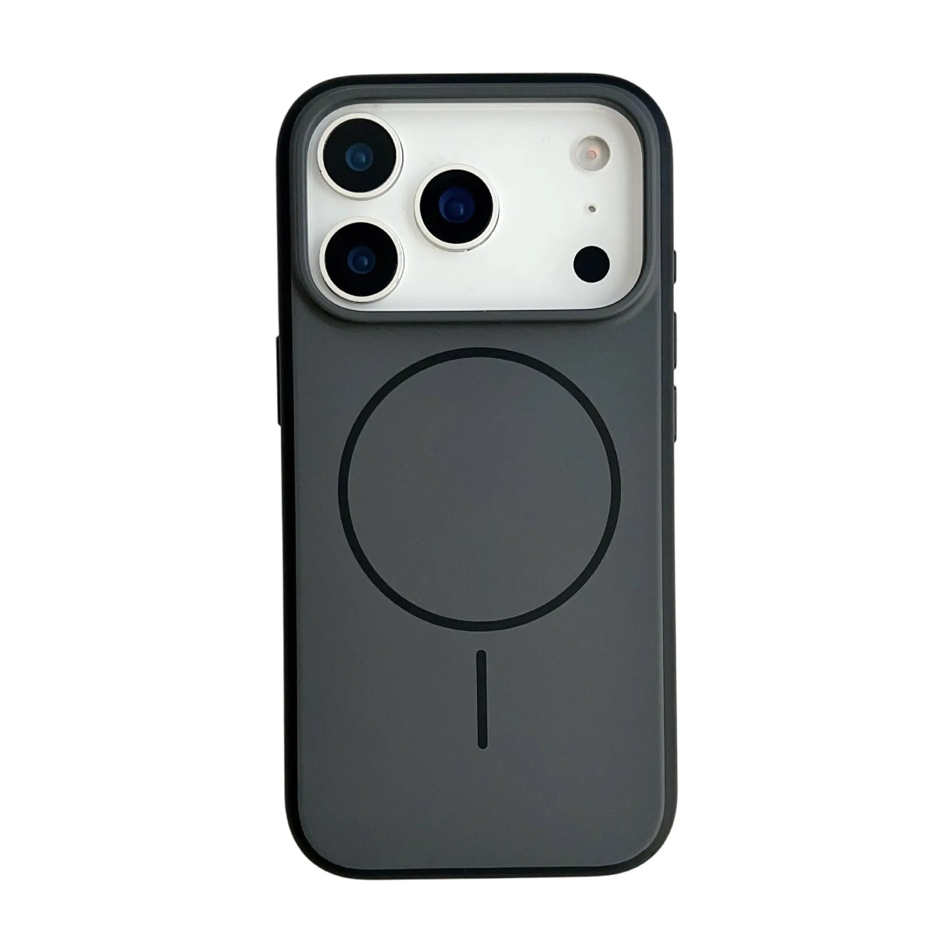 Blue magnetic iPhone 17 phone case with a dedicated AI camera button and frosted finish.