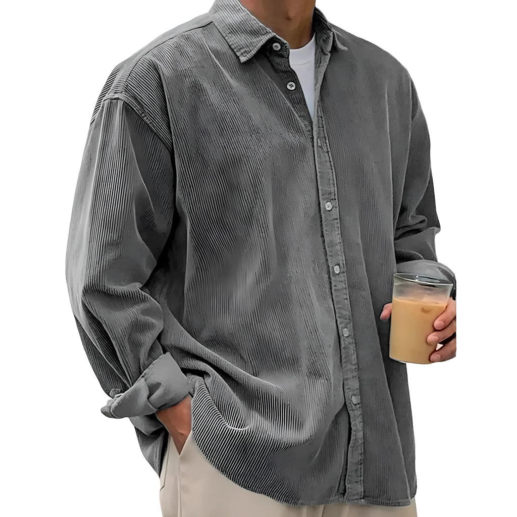 Men's casual loose corduroy shirt jacket solid colour autumn winter thick cardigan in gray, black, white, khaki, green, peacock green, navy blue