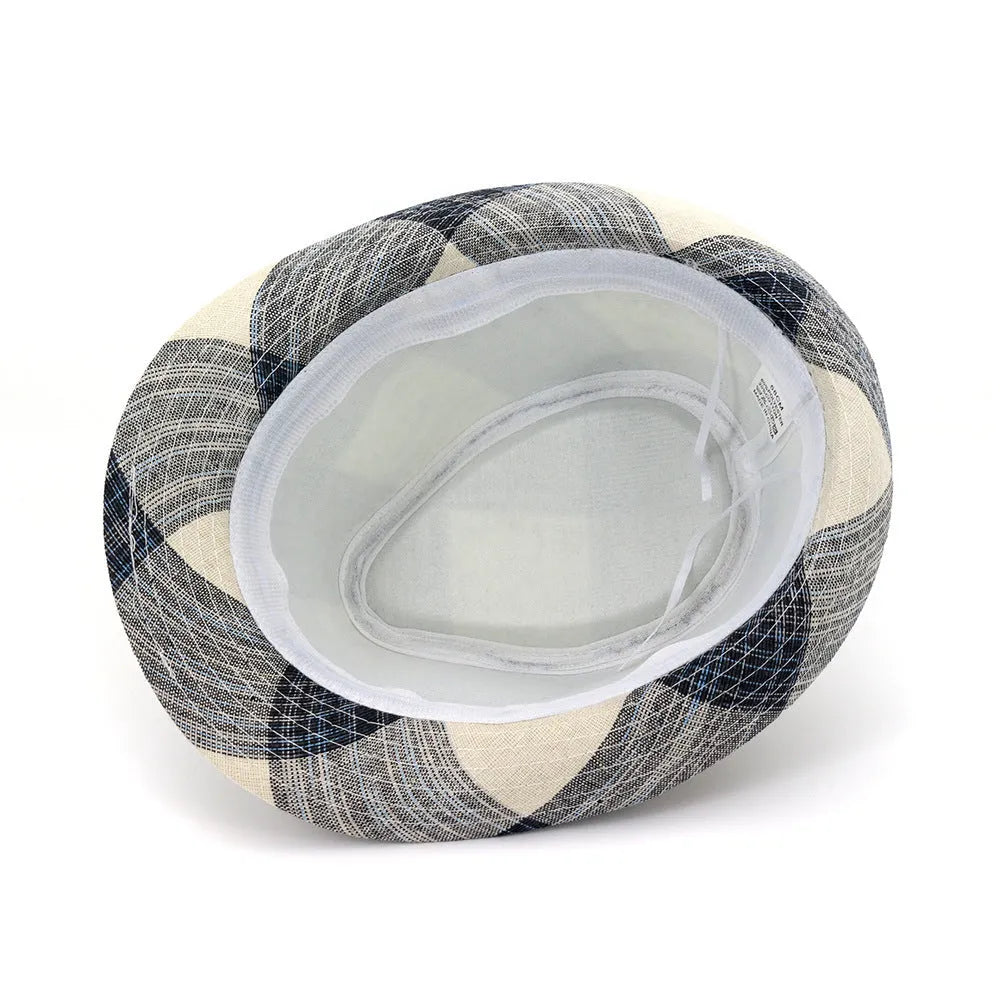 Blue bell crown polyester sun hat with a medium brim on a neutral background.