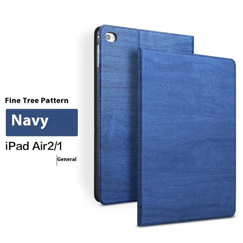 Imitation leather iPad protective case with bracket in black or sapphire blue for universal iPad models