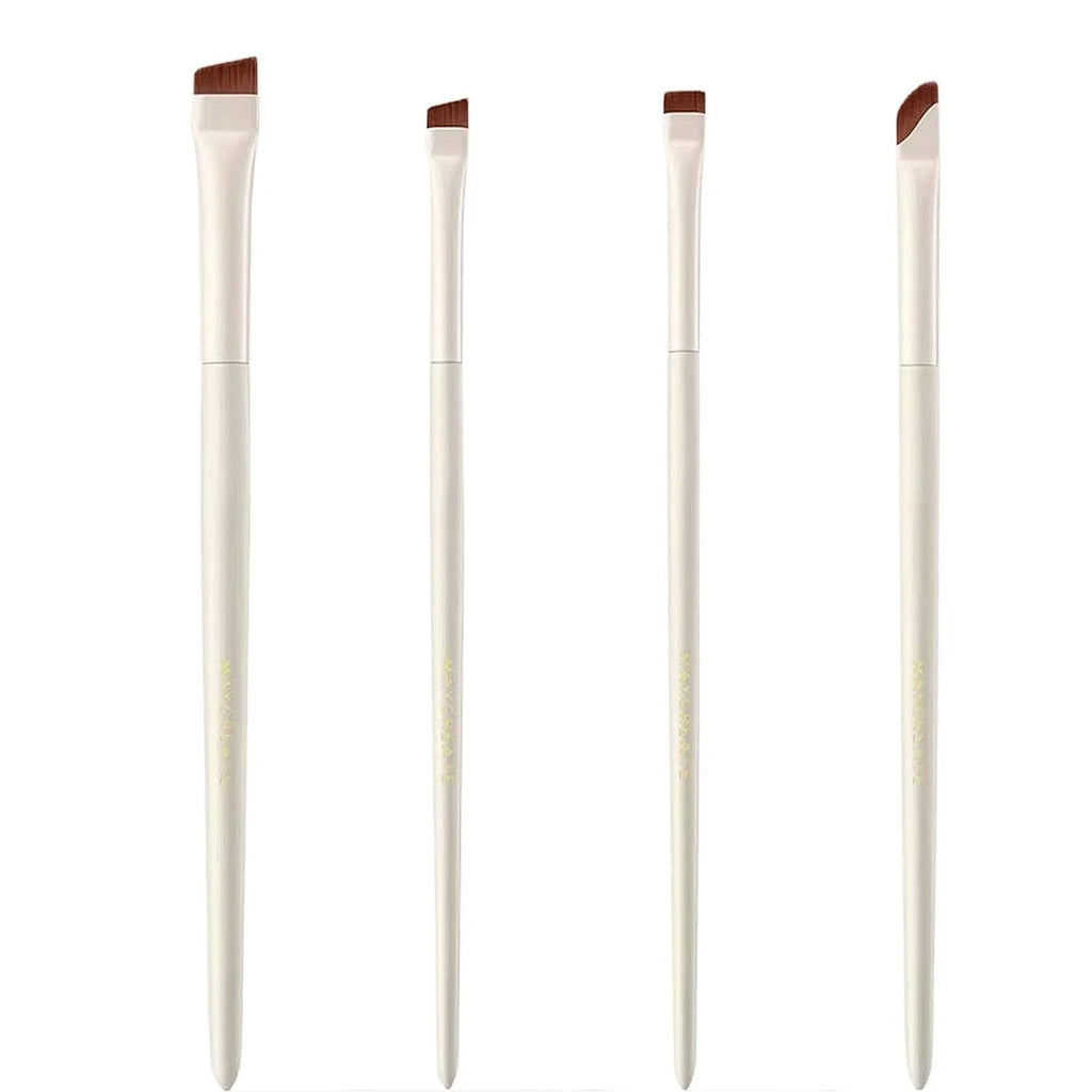 4 piece angled eyeliner and brow brush set with ultra thin precision brushes and leather case
