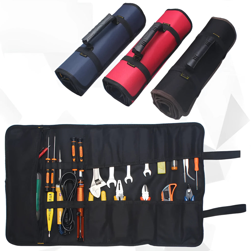 Electrician tool storage bag with reel compartment in Oxford cloth, brown colour option