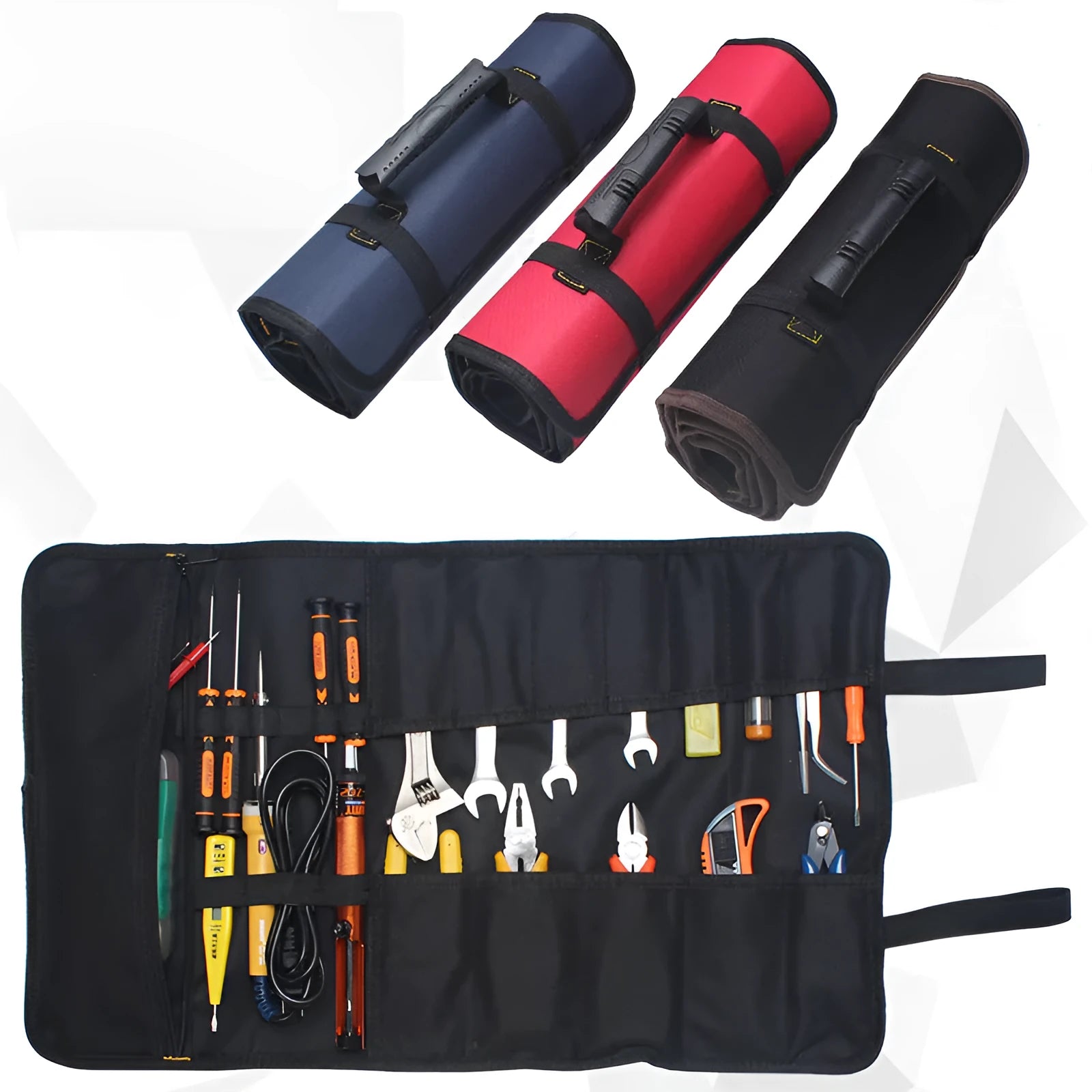 Electrician tool storage bag with reel compartment in Oxford cloth, brown colour option